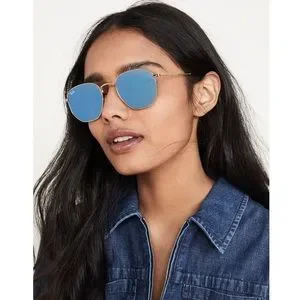 LIKE NEW Blue Mirrored Hexagonal Ray Bans Vintage Authentic RAY BAN Hexagonal Gold Mirror Blue  main image 2